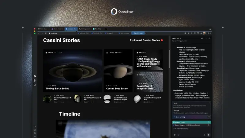Opera 的智能体化 AI 浏览器 Neon 现已公开可用