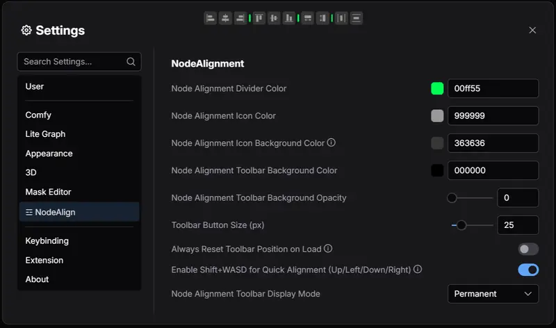 ComfyUI-NodeAlign:轻量级节点对齐工具栏,支持快捷键与自定义外观