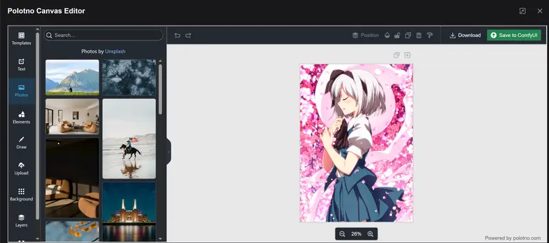 ComfyUI-PolotnoCanvasEditor：在 ComfyUI 中无缝集成专业级设计画布 Polotno 