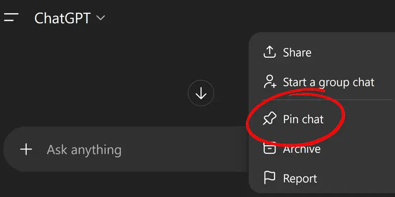ChatGPT 为 iOS、Android 及网页版用户新增置顶聊天支持