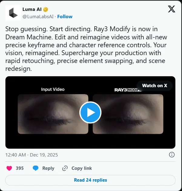 Luma AI 暗示“世界模型”布局：Realms、Ray 3 Flash 与 Image V2 浮出水面