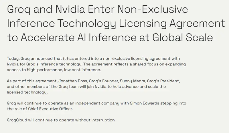 英伟达将授权AI芯片挑战者Groq技术并聘用其CEO