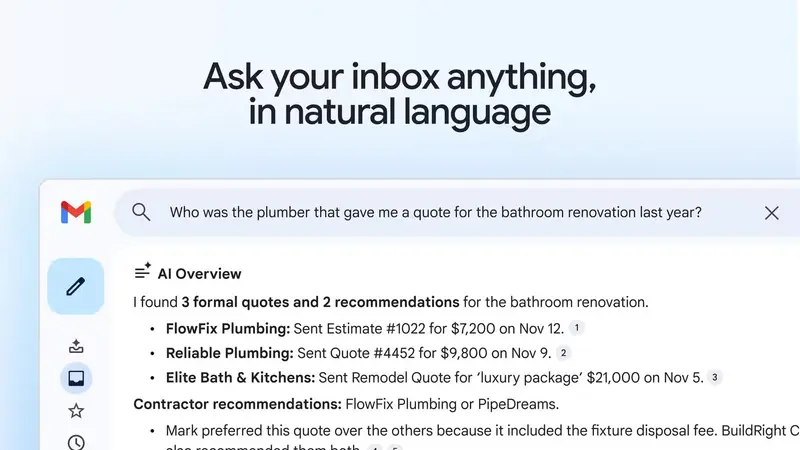 Gmail 新增 AI 收件箱、邮件摘要与校对功能，Gemini 深度整合