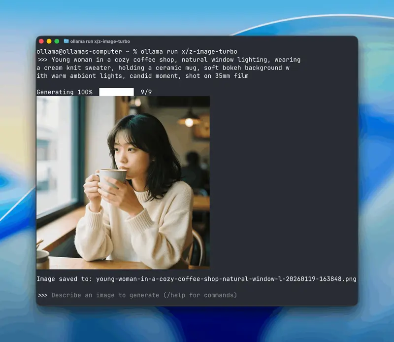 Ollama 新增图像生成功能！macOS 率先体验，双模型（Z-Image Turbo 与 FLUX.2 Klein）支持中英文本渲染 + 高精度创作