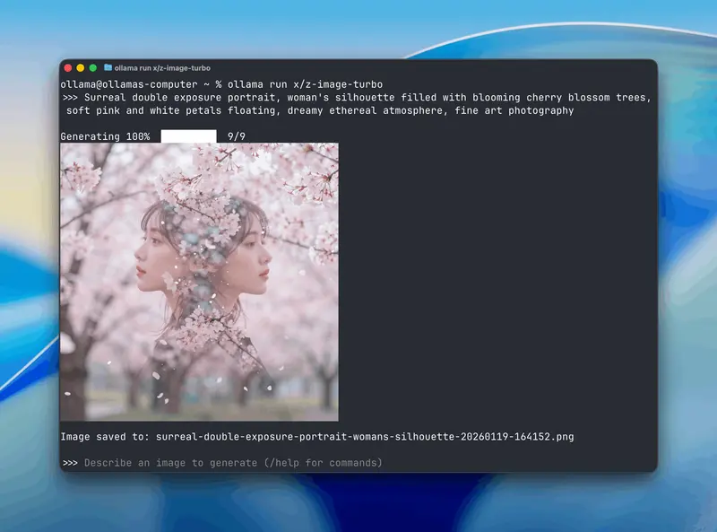 Ollama 新增图像生成功能！macOS 率先体验，双模型（Z-Image Turbo 与 FLUX.2 Klein）支持中英文本渲染 + 高精度创作