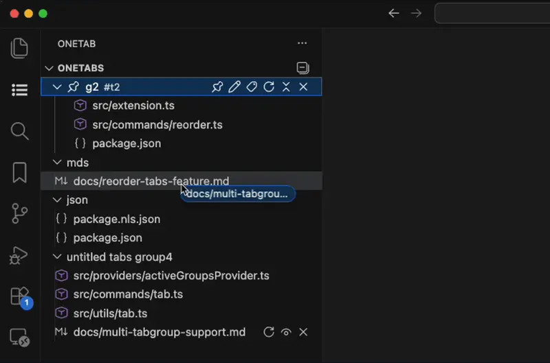 Better OneTab for VS Code
