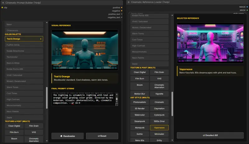 ComfyUI-Cinematic-Prompt：带视觉预览的电影级提示词构建器，自动适配 Midjourney/SDXL/Flux