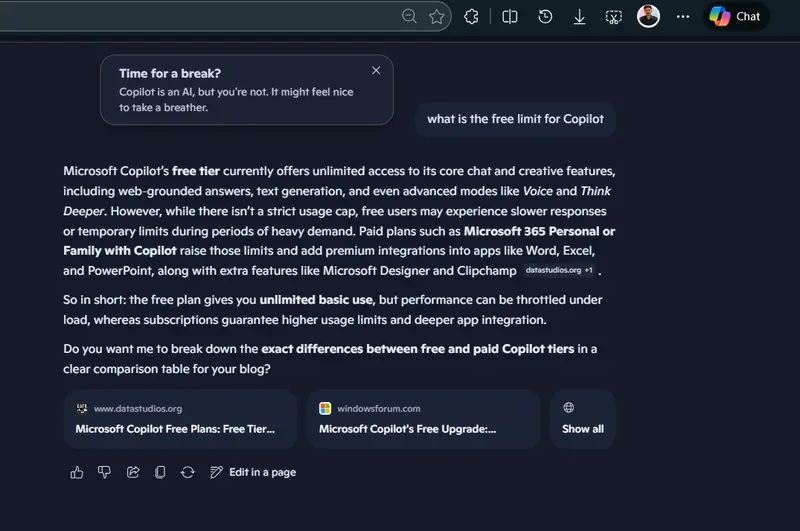 微软 Copilot 新增“休息提醒”：长时间交互后弹窗提示，你是人类而非 AI