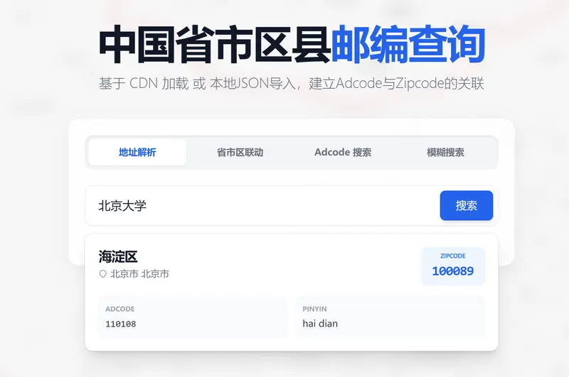 中国省市区县邮编查询