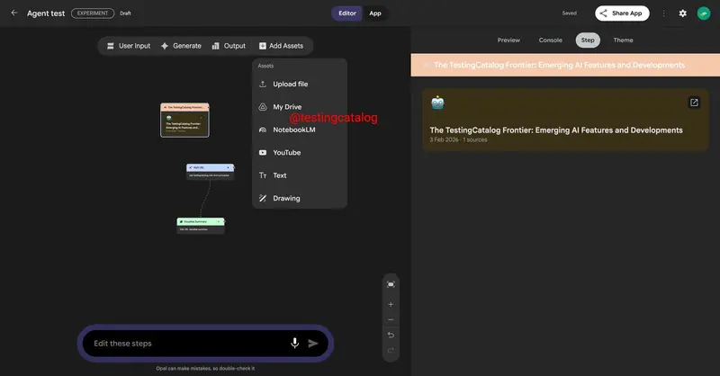 Google Opal 新测试:直接调用 NotebookLM 笔记本,让研究资料变身自动化工作流“燃料”