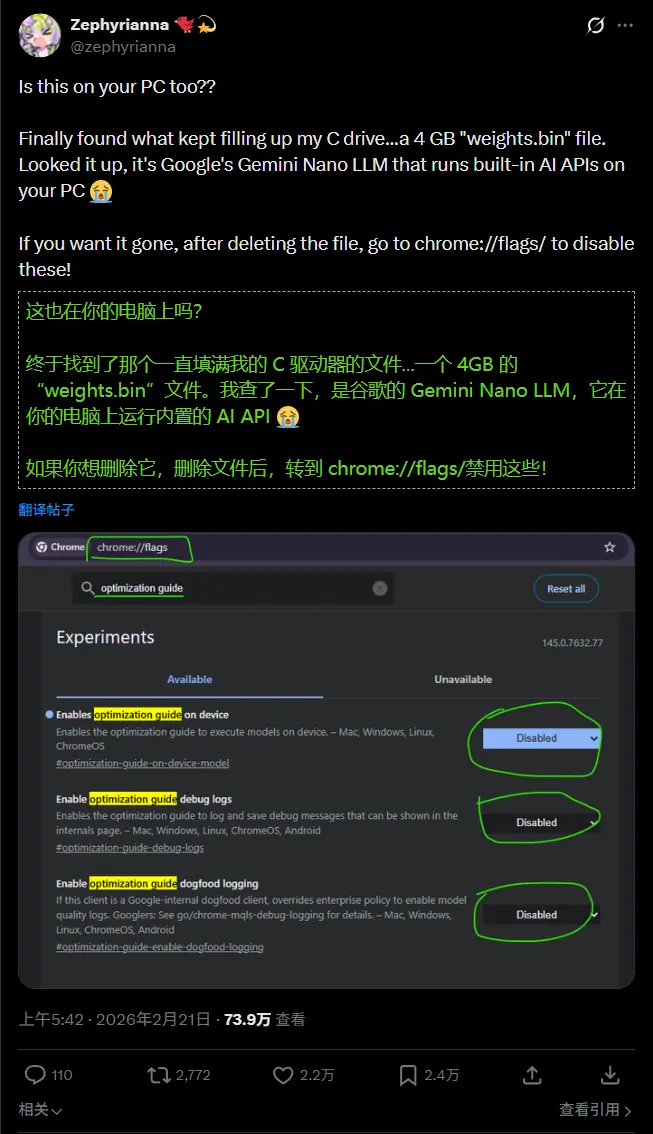你的硬盘还好吗?Chrome 后台自动部署 Gemini Nano 模型,三步教你彻底关闭并清理空间