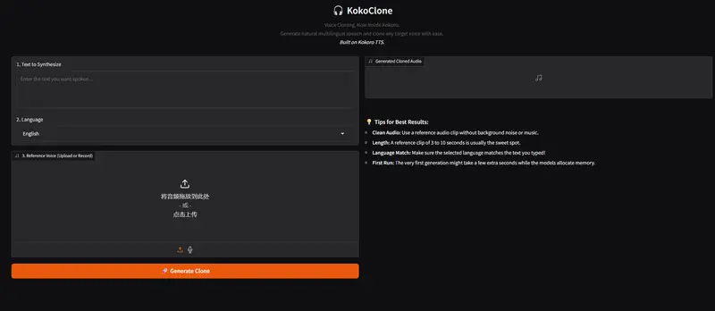 KokoClone：极速实时多语言语音克隆系统，基于 Kokoro-ONNX 驱动