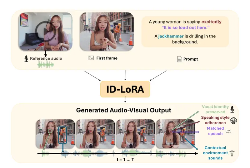 ID-LoRA:让AI同时“克隆”你的长相和声音,还能配合场景表演