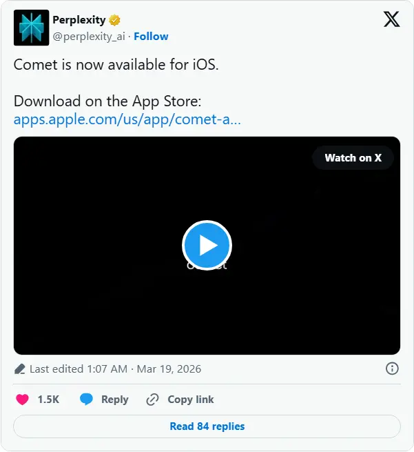 Perplexity Comet 浏览器登陆 iOS：AI 助手随身带，但隐私换便利成争议焦点