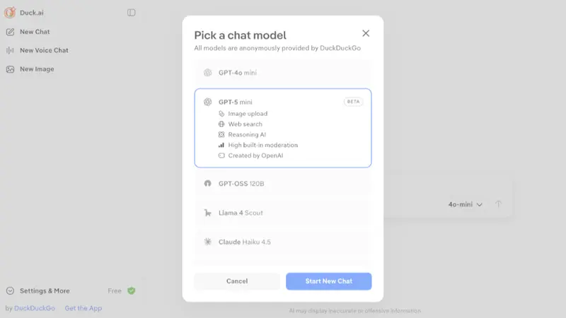 DuckDuckGo 为 Duck.ai 带来更强大的推理模型