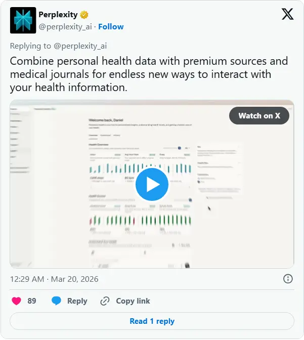 Perplexity 推出 Health 功能：打通苹果健康与医疗记录，打造你的专属 AI 健康管家