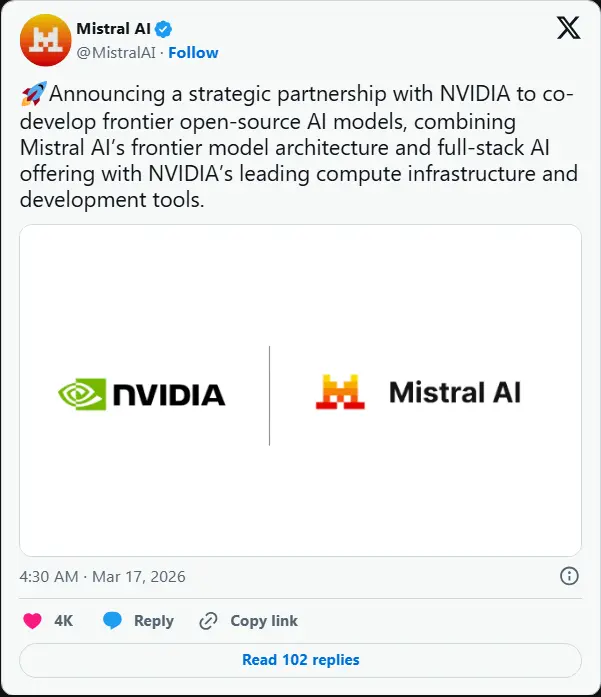 Mistral加入 Nemotron 联盟，与英伟达联手共同开发开源模型