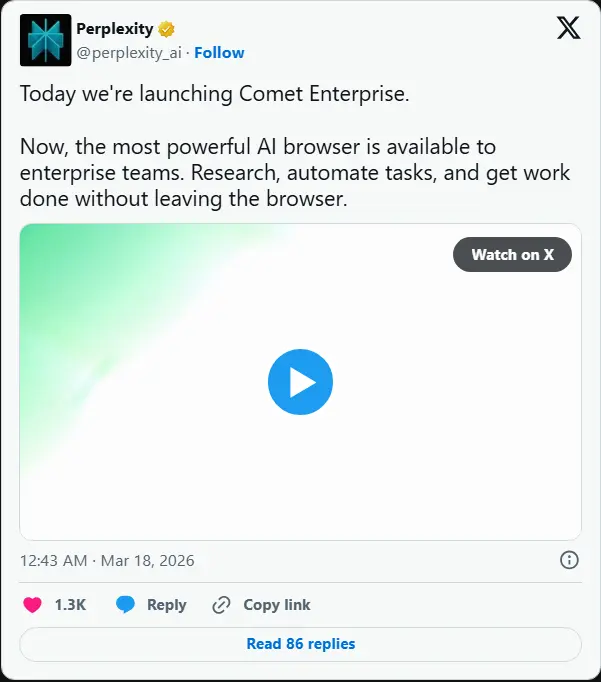 Perplexity 推出 Comet Enterprise：将 AI 智能体安全带入企业核心工作流