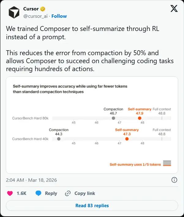 Cursor 推出 Composer 模型：让 AI 学会“自我总结”，轻松搞定长周期编程