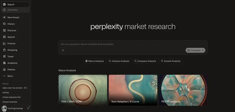 Perplexity 内测“市场研究”智能体：由 Computer 驱动，整合 CB Insights 等付费数据源，一键生成咨询级报告