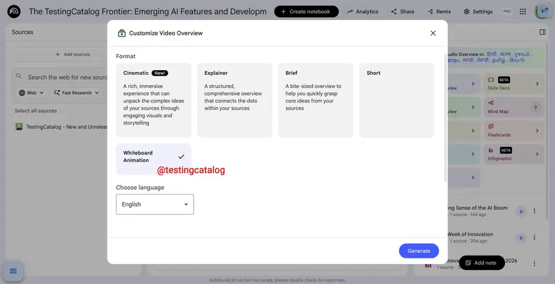 谷歌 NotebookLM 再进化：测试“短篇”与“白板动画”，打造全能多模态内容工厂