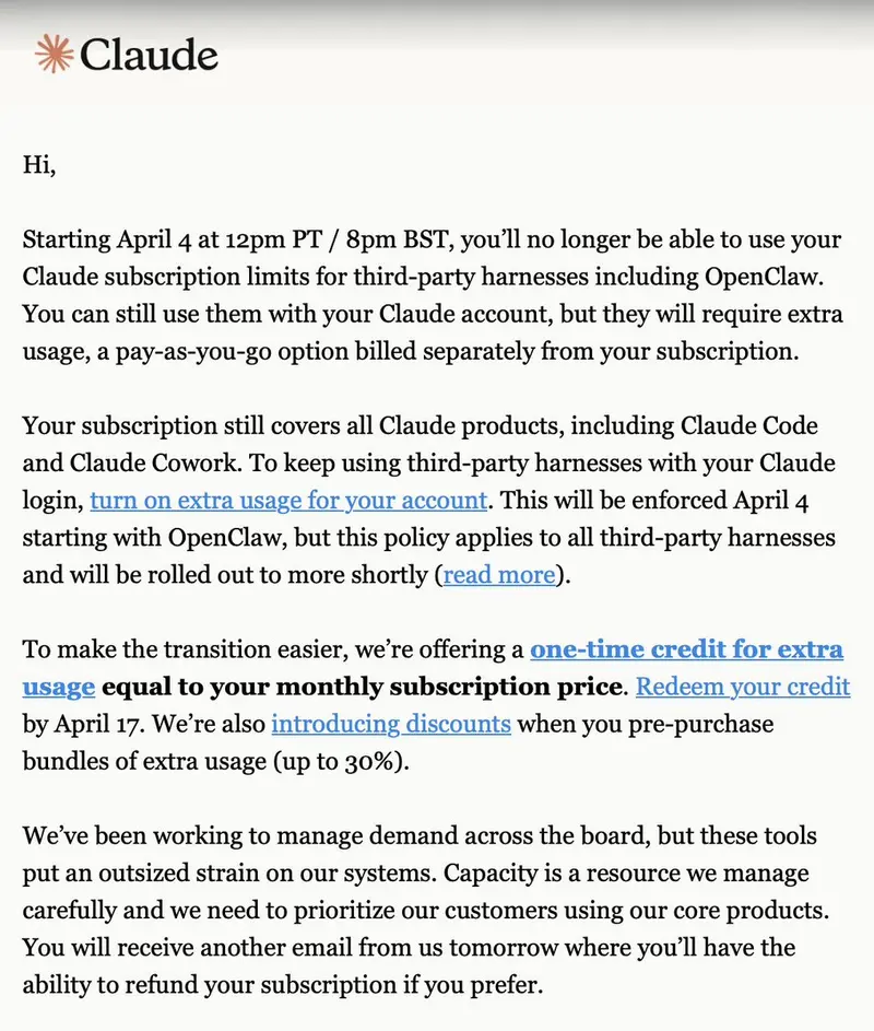 Anthropic“封杀”OpenClaw:订阅用户被迫额外付费,第三方工具链遭遇重创