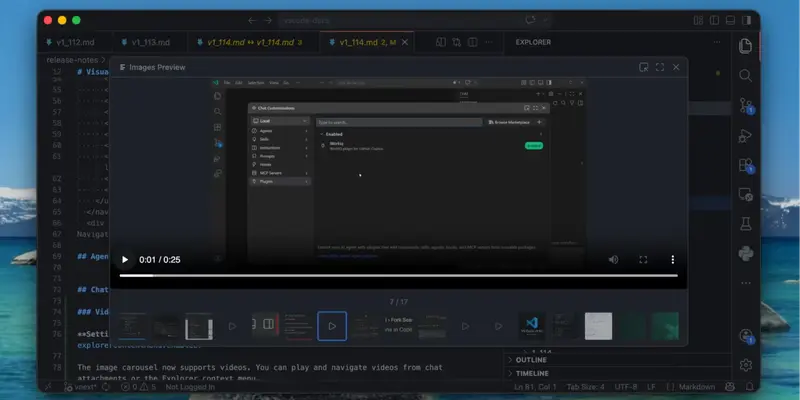 Visual Studio Code 1.114 增加了轮播图中的视频、语义代码搜索和 TypeScript 6.0