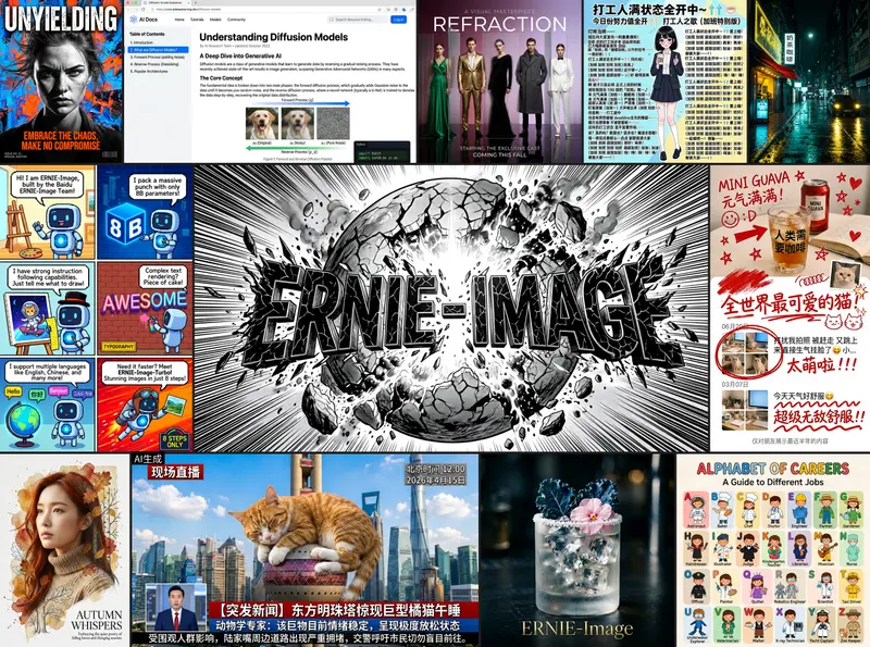 百度开源 ERNIE-Image：8B 参数打造开源文生图新标杆，精准文本渲染与结构化生成能力卓越