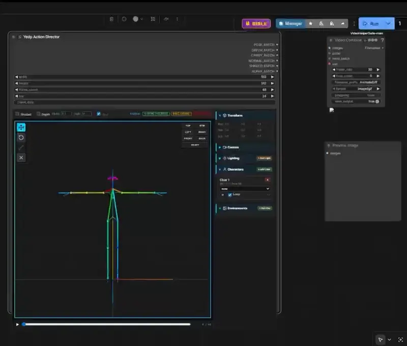 ComfyUI Yedp Action Director:内置交互式 3D 视口与 Mocap 清理工具,一键生成 7 种 ControlNet 通道