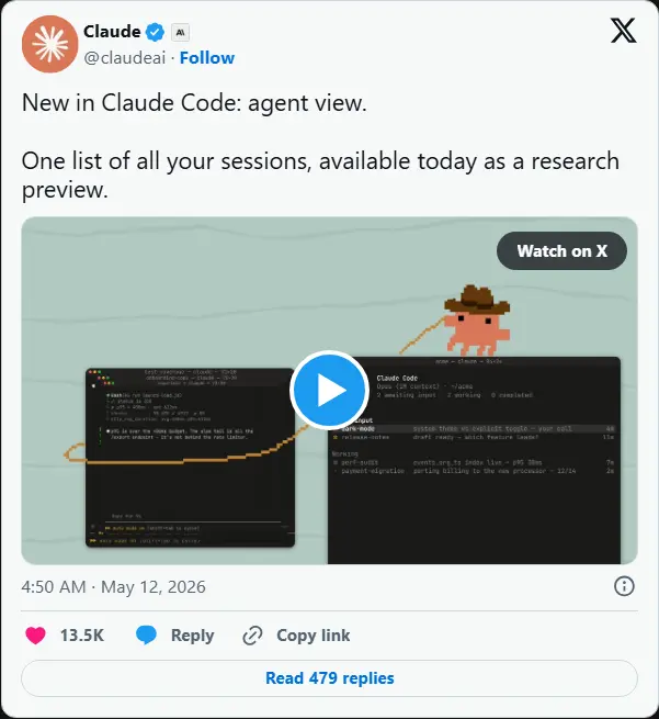 Claude Code 迎来“任务指挥中心”:Anthropic 推出代理视图 (Agent View),一键管理并行编码会话,告别多终端混乱