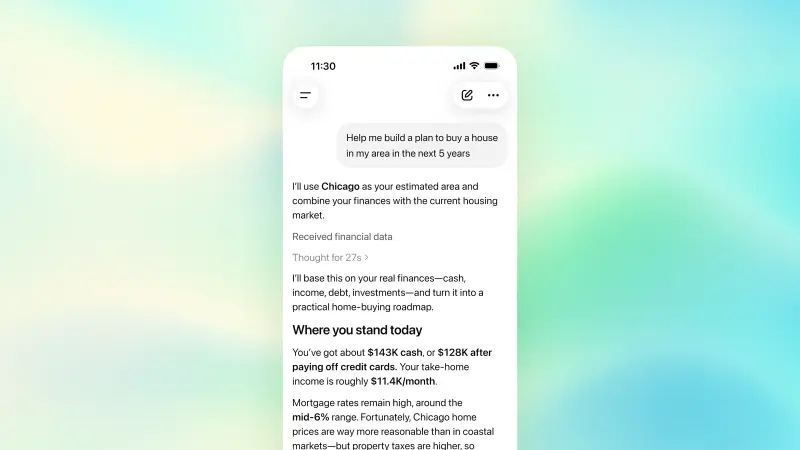 OpenAI 发布 ChatGPT 个人财务功能：连接真实账户，打造你的 AI 首席财务官