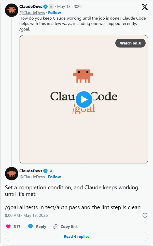 Claude Code /goals：将“执行者”与“裁判”分离，通过独立评估模型防止 AI 代理过早退出，确保任务真正完成