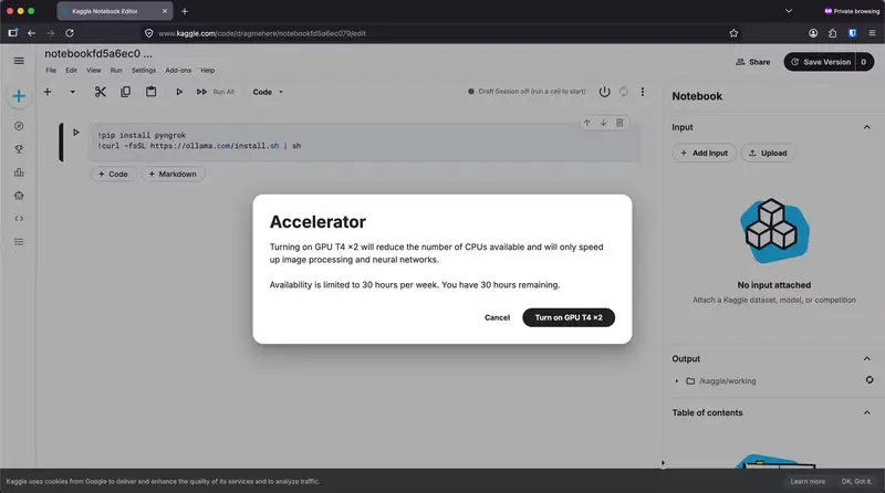 零成本运行大模型!利用 Kaggle 免费 GPU + Ollama + ngrok,在任意设备畅聊开源大模型