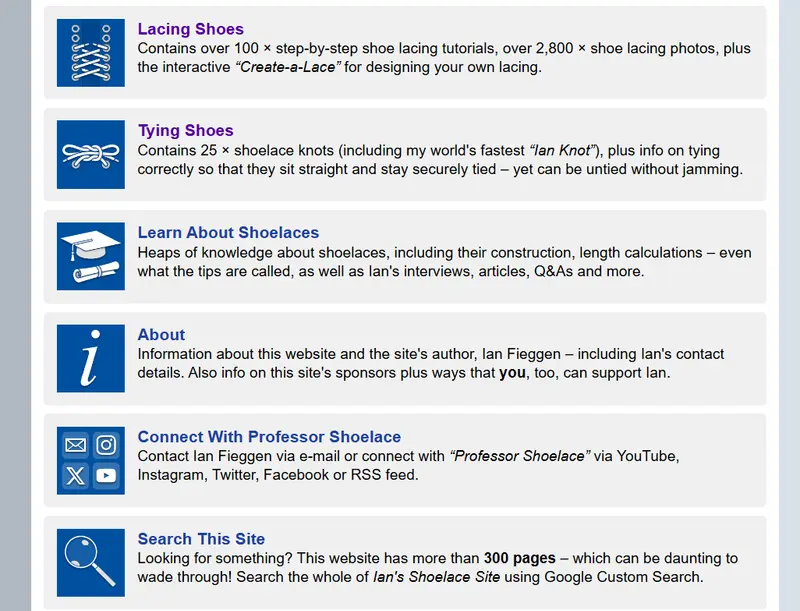 Ian’s Shoelace Site