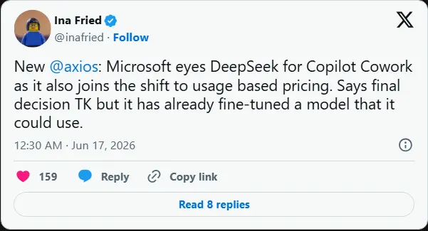 微软 Copilot Cowork 评估 DeepSeek 等开源模型，架构解耦以降低企业成本