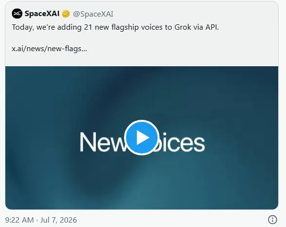 xAI 推出 21 种全新 Grok Voices,构建生产级语音智能体的全栈解决方案