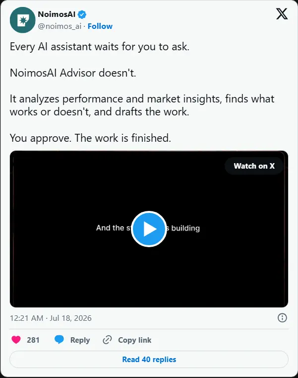 NoimosAI 推出 Advisor:基于实时数据的“批准后执行”营销智能体