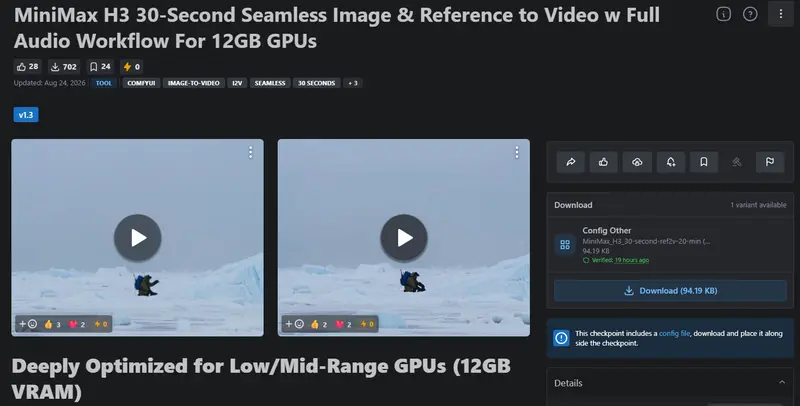 12GB GPU 可用！MiniMax‑H3 30 秒多镜头无缝图像参考视频 ComfyUI 工作流，自带完整同步音频