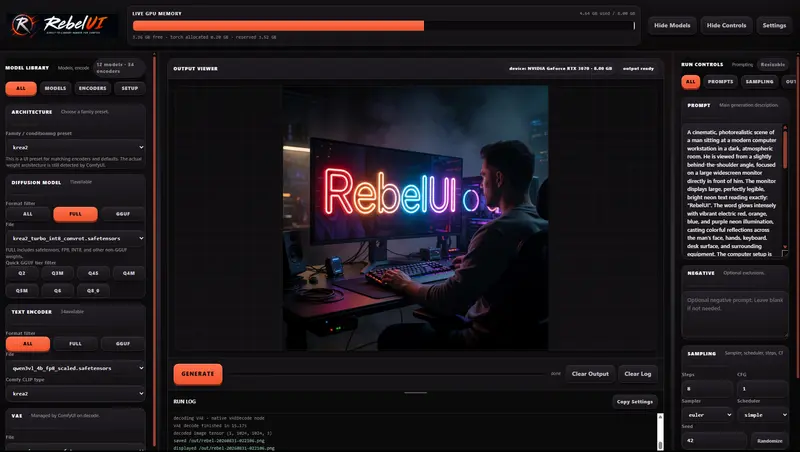 RebelUI：轻量化 ComfyUI 独立前端，告别节点画布，一键直出图像视频