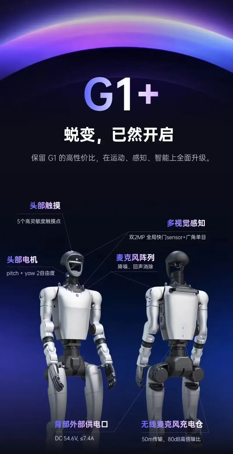 宇树G1+人形机器人正式发布：6大维度升级，标准版含税9.5万元