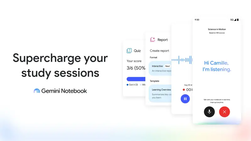 Gemini Notebook 大版本更新:语音对话 + 课堂录音,一站式学习工具升级