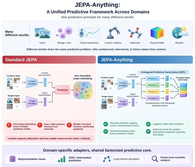 跨七大领域通用世界模型框架 JEPA-Anything:一套学习方案搞定视觉、生物、气候与分子模拟