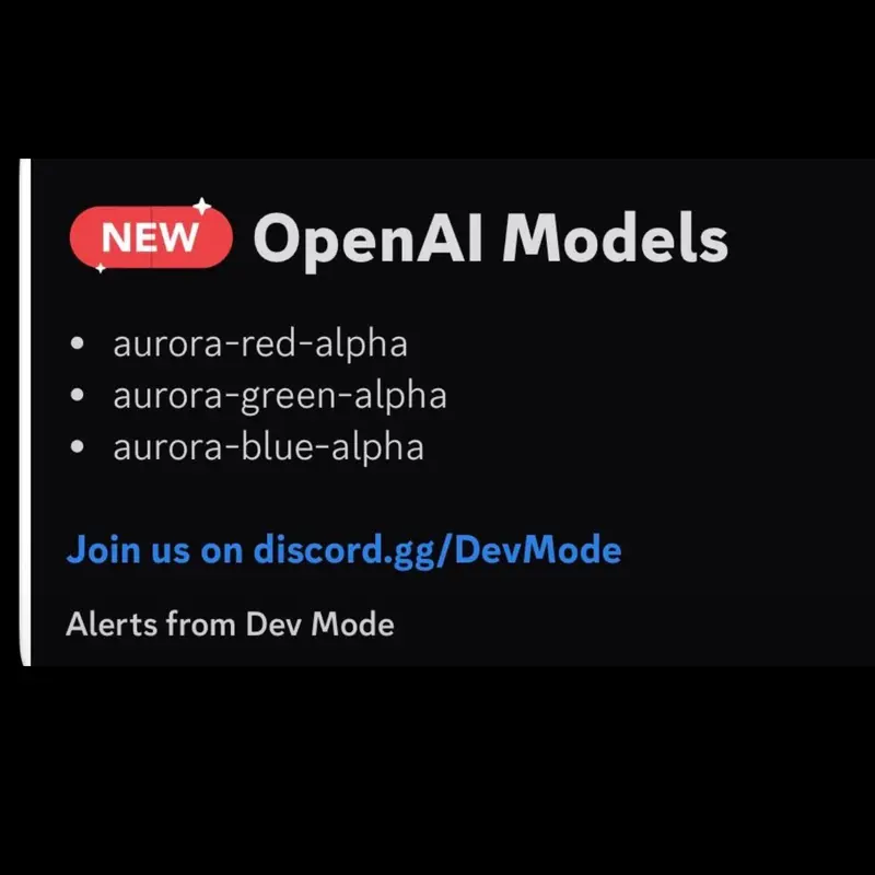 OpenAI Arena 测试代号 Aurora 图像模型,疑似 GPT-Image-3,红 / 绿 / 蓝三个 alpha 版本短暂现身 API